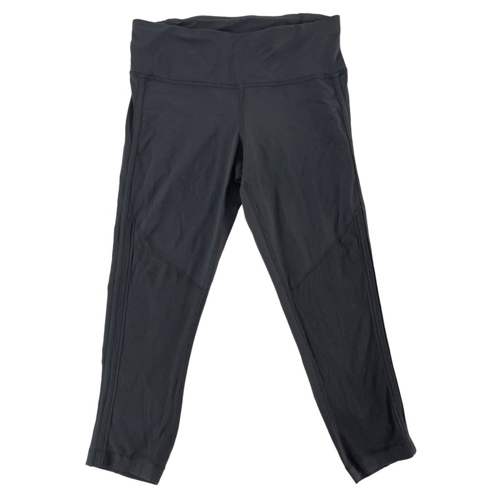 Lululemon‎ Black Cropped Legging Ribbed Ruching Back Zip Pocket Size 4
